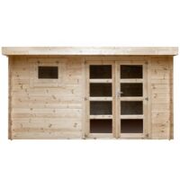 Abri de jardin en bois brut, 388x298, ep 28mm, surface utile 9.9m² INT023