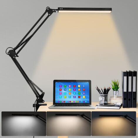 TolleTour LED Schreibtischlampe dimmbar 10 Helligkeitsstufen 3 Farbtemperaturen Naturlicht Kaltlicht Warmlicht verstellbarer Arm Klemmleuchte USB Metall Büro Lernlampe (1/5)
