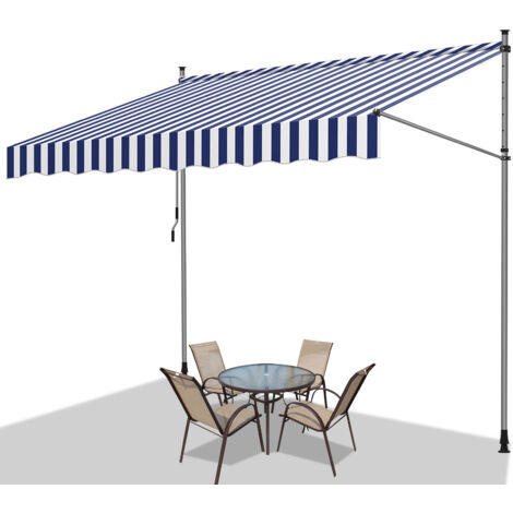 TolleTour Markise Klemmmarkise Balkonmarkise Blau Weiß mit Handkurbel ohne Bohren Sonnenschutz UV-Schutz und wasserfestund höhenverstellbar 300cm (1/5)