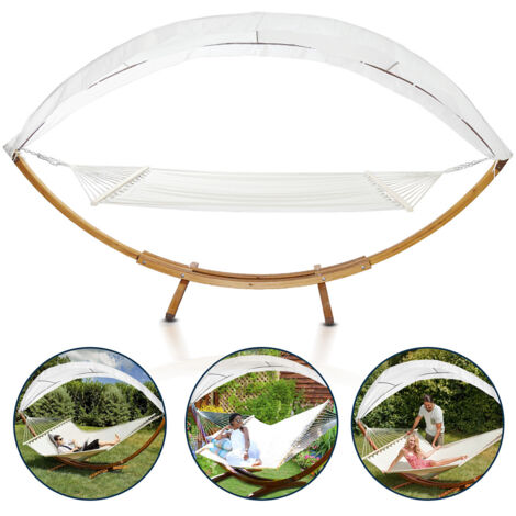TolleTour Hängematte mit hölzern Gestell - Outdoor Hängesitz mit Markise - 210 x 150 cm Gartenliege - Hängemattengestell