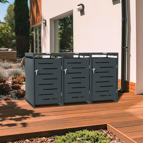 TolleTour Mülltonnenbox 3er Set Edelstahl für 120L/240L Mülltonnen, wetterfeste Mülltonnengarage mit Lüftung und Gasdruckdeckel für Außenbereich