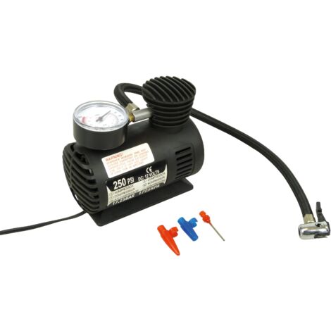 Mini-compresseur d'air haute performance 12V – Débit d'air 30L/min – Pression max 7 bars – Prise allume-cigares incluse – Adaptateurs valves – Carpoint