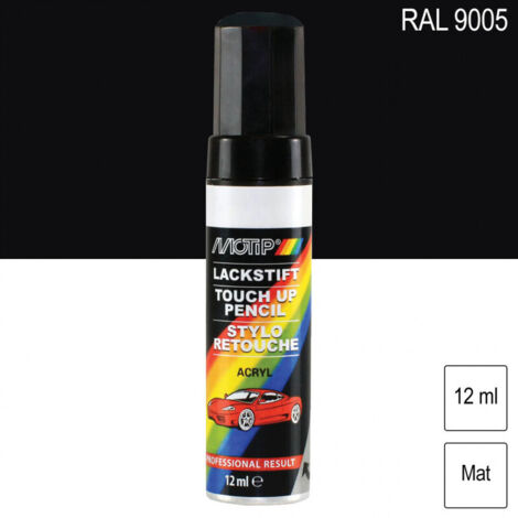 Pinceau de retouche RAL 9005 noir foncé mat 12ml – Peinture acrylique haute qualité pour petites surfaces – Application précise et finition soignée – Motip