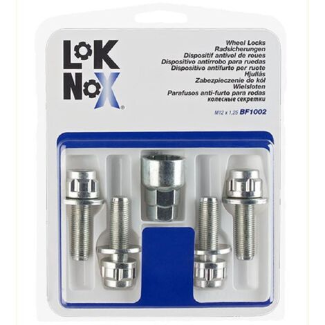 Vis antivol pour roues – Lot de 4 – Filetage 12x125 – Longueur 35.3mm – Clé 17/19 – Traitement anticorrosion - BF1002