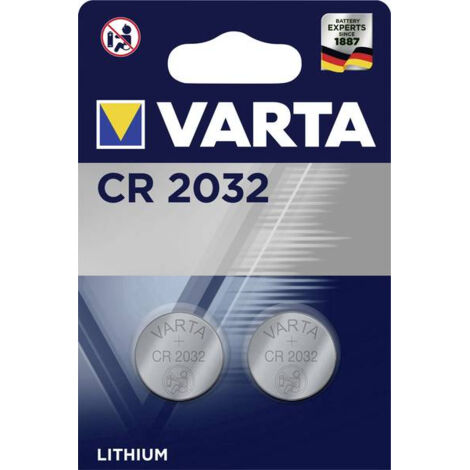 Varta – Micro pile bouton lithium CR2032 3V – Blister de 2 unités – Capacité 220 mAh – Longue durée de vie jusqu'à 10 ans