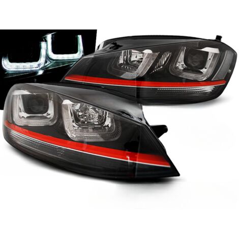Paire feux phares VW Golf 7 de 2012 a 2017 Daylight led U-type Look GTI noir ligne rouge-27361970