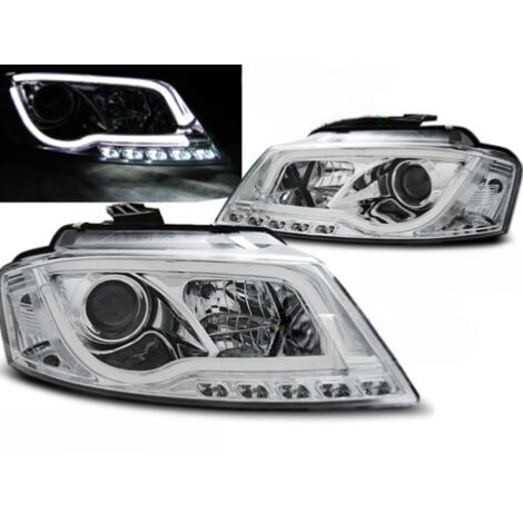 Paire de feux phares Audi A3 8P de 2008 a 2012 chrome TubeLight LTI DRL-27360991 (1/2)