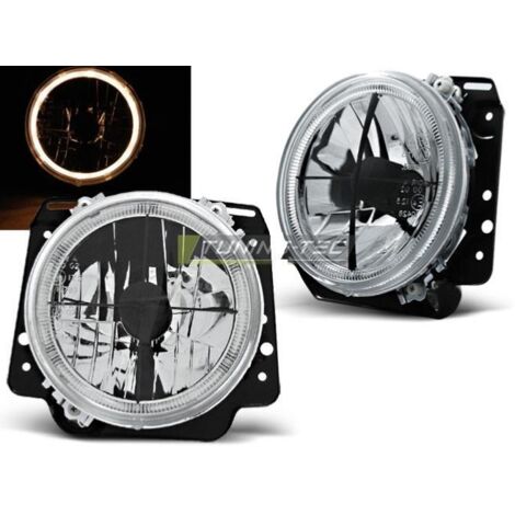 Paire de feux phares VW Golf 2 83-91 angel eyes chrome croix noire-27361896