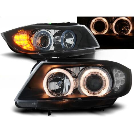 Paire de feux phares BMW serie 3 E90 de 2005 a 2008 angel eyes noir + Cligno Led-27361190