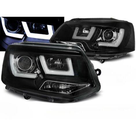 Paire de feux phares VW T5 de 2010 a 2015 U-Type DRL led noir-27362082