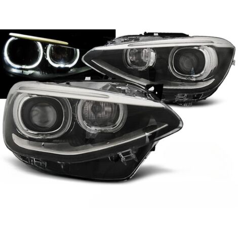 Paire de feux phares BMW serie 1 F20 / F21 de 2011 a 2014 angel eyes DRL noir-27361122