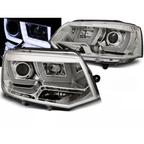 Paire de feux phares VW T5 de 2010 a 2015 U-Type DRL led chrome-27362081 (1/4)