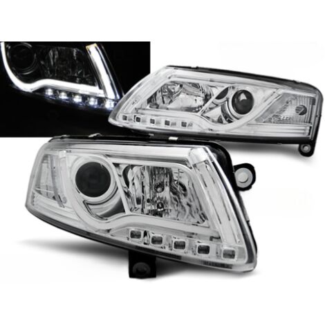 Paire de feux phares Audi A6 C6 de 2004 a 2008 Tube Light led LTI chrome-27361082 (1/2)