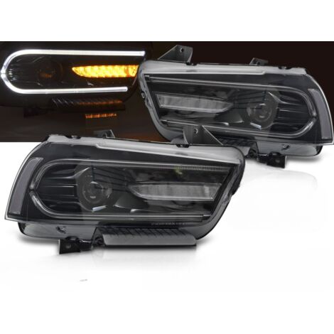 Paire de feux phares Dodge Charger LX 2 de 2011 a 2015 LED DRL Dyn Noir-41359616 (1/4)