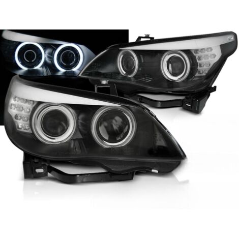 Paire de feux phares BMW serie 5 E60 / E61 de 2003 a 2007 angel eyes CCFL noir led-27361222 (1/4)
