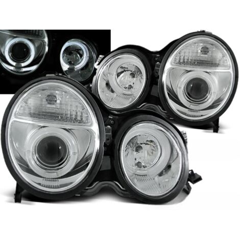 Paire de feux phares pour Mercedes classe E W210 de 06/1999 a 2002 angel eyes chrome-27361501