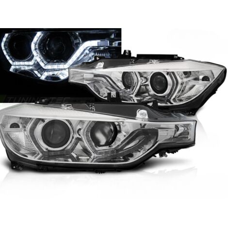 Paire de phares BMW F30/F31 11-15 Angel eyes Led Chrome HID DRL-31770880 (1/4)