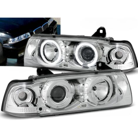 Paire de feux phares BMW serie 3 E36 berline de 1990 a 1999 angel eyes chrome-27361131 (1/2)