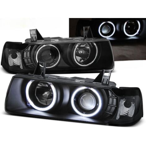 Paire Feux Phares BMW serie 3 E36 de 1990 a 1999 Coupe angel eyes CCFL noir-27361139 (1/2)