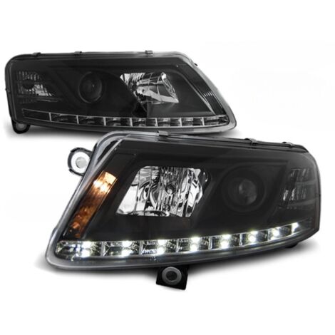 Paire de feux phares Audi A6 4F de 2004 a 2008 Daylight DRL led noir-27361079