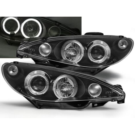 Paire de feux phares Peugeot 206 de 1998 a 2002 angel eyes noir - Montage H4-27361716