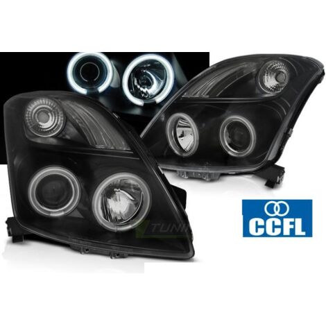 Paire de feux phares Suzuki Swift 05-10 angel eyes CCFL noir-27361834 (1/4)
