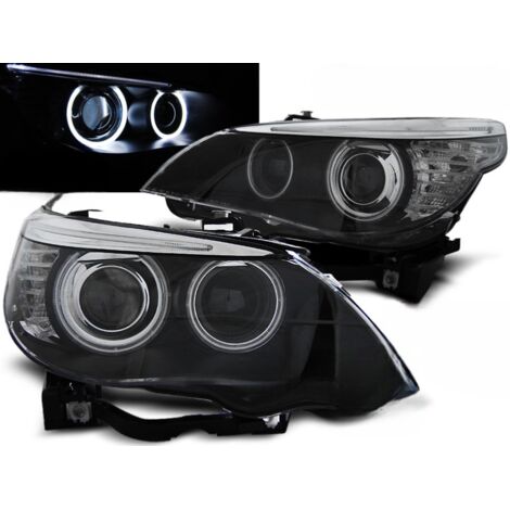 Paire de feux phares BMW serie 5 E60 / E61 de 2003 a 2004 xenon angel eyes CCFL noir-27361220 (1/3)