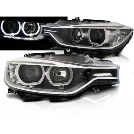 Paire de feux phares BMW serie 3 F30 / F31 de 2011 a 2015 angel eyes led DRL noir-27361193