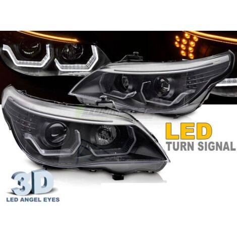 Paire de feux phares BMW serie 5 E60 /E61 03-07 Angel eyes led 3D Noir-40160229