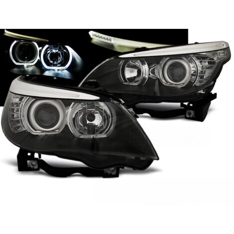 Paire de feux phares BMW serie 5 E60 / E61 de 2003 a 2007 angel eyes led noir-27361219