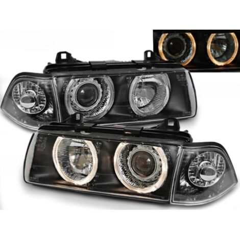 Paire Feux Phares BMW serie 3 E36 Berline de 1990 a 1999 angel eyes noir-27361134 (1/2)