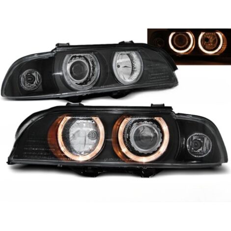 Paire de feux phares BMW serie 5 E39 de 1995 a 2000 angel eyes xenon noir-27361216