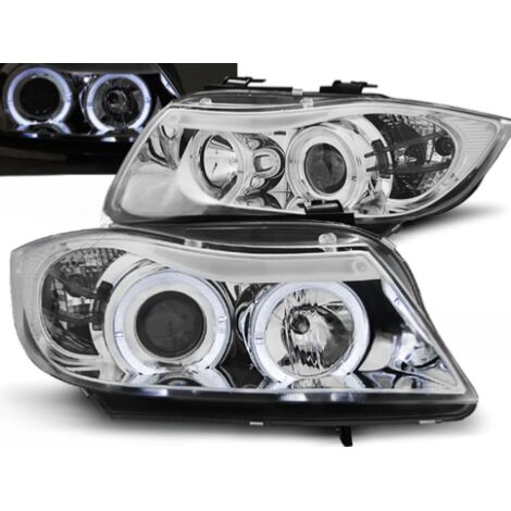 Paire de feux phares BMW serie 3 E90/E91 de 2005 a 2008 angel eyes chrome-27361184