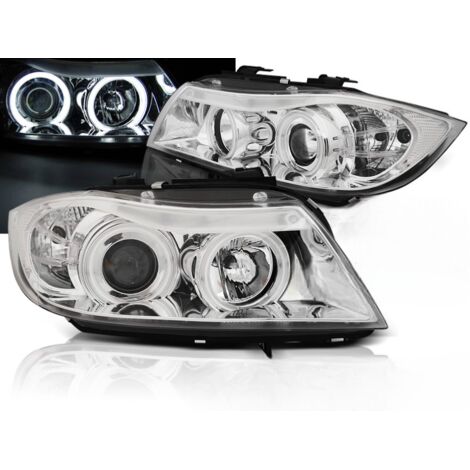 Paire de feux phares BMW serie 3 E90 / E91 de 2005 a 2008 angel eyes CCFL chrome-27361181 (1/4)