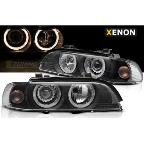 Paire de feux phares BMW serie 5 E39 LCI 00-03 angel eyes xenon noir-40081064