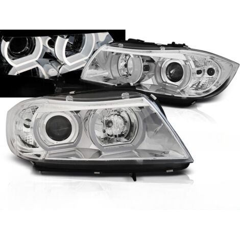 Paire de feux phares BMW serie 3 E90 / E91 de 2005 a 2008 angel eyes 3D led chrome-27361179 (1/4)