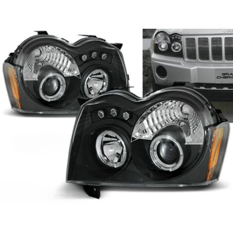 Paire de feux phares Jeep Grand Cherokee de 2005 a 2008 angel eyes noir-27361428