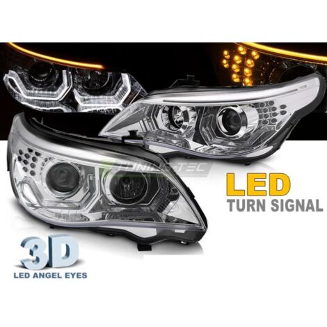 Paire de feux phares BMW serie 5 E60 /E61 03-07 Angel eyes led 3D Chrome-40160178 (1/4)