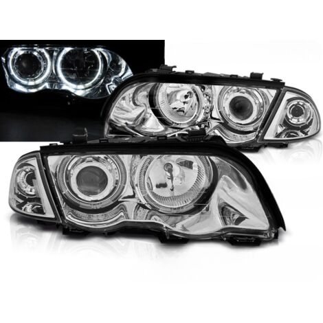 Paire de phares BMW serie 3 E46 Berline de 1998 a 2001 angel eyes led chrome-31393901