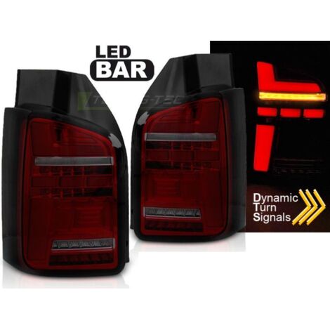 Paire de feux VW T5 03-09 FULL LED BAR DYN Rouge Fume (1/5)