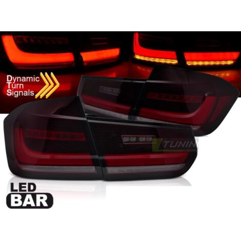 Paire de feux arriere BMW serie 3 F30 Berline 11-18 FULL LED BAR Dyn Rouge Fume (1/4)