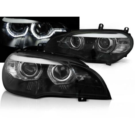 Paire feux phares BMW X5 E70 de 2007 a 2010 Xenon Angel Eyes Led DRL Noir-32998835