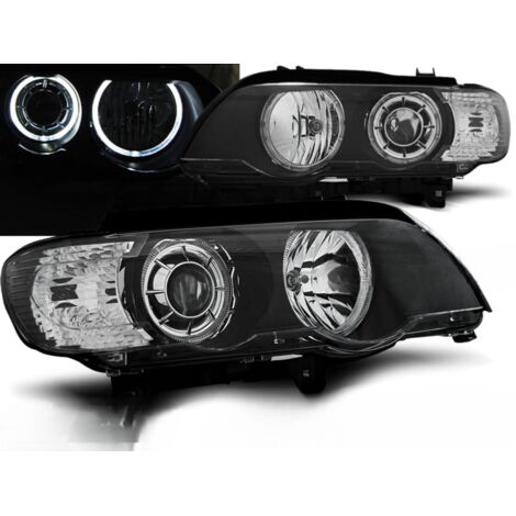 Paire de feux phares BMW X5 E53 de 1999 a 2003 xenon angel eyes led noir-27361099 (1/3)
