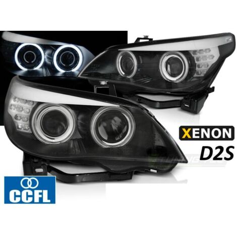Paire de feux phares BMW E60 /E61 03-04 XENON angel eyes led CCFL noir-40210069