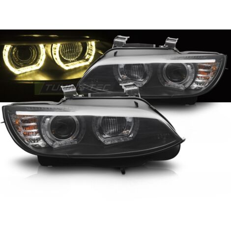 Paire de feux phares BMW serie 3 E92 / E93 de 2006 a 2010 angel eyes LED Yellow 3D DRL Noir-42389157