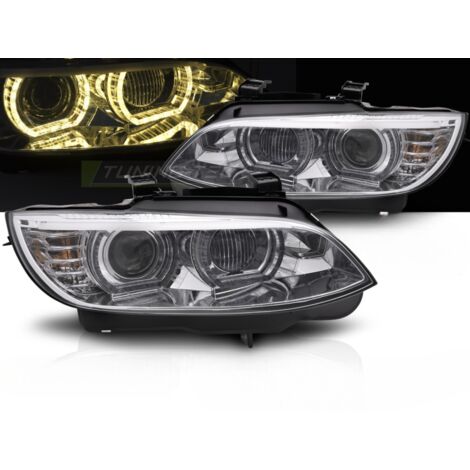 Paire de feux phares BMW serie 3 E92 / E93 de 2006 a 2010 angel eyes LED Yellow 3D DRL chrome-42389129 (1/4)