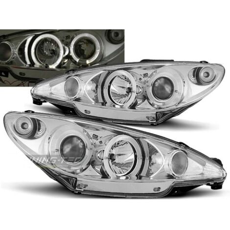 Paire de feux phares Peugeot 206 98-02 Angel eyes chrome-27361715 (1/2)