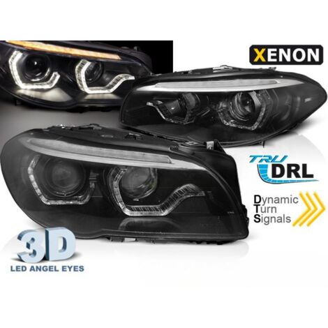 Paire de feux phares BMW serie 5 F10 / F11 13-16 xenon angel eyes led DRL Noir-41048431 (1/3)