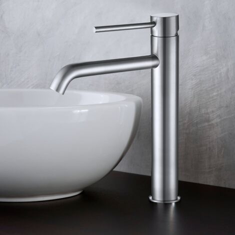 Aquasup – Mitigeur de lavabo en acier inoxydable 100% sans plomb – Bec 45° pivotant 360° – Noyau céramique haute qualité – Température max 90°C