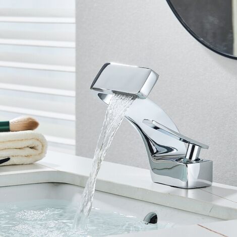 Suguword – Mitigeur de lavabo cascade 1 poignée – Finition laiton – Installation facile – Économie d'eau 30% – Anti-oxydation – Robinet céramique durable